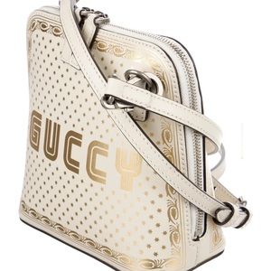 GUCCI X SEGA Calfskin GUCCY Stars Mini Dome Shoulder Bag | NEW | White/Gold |